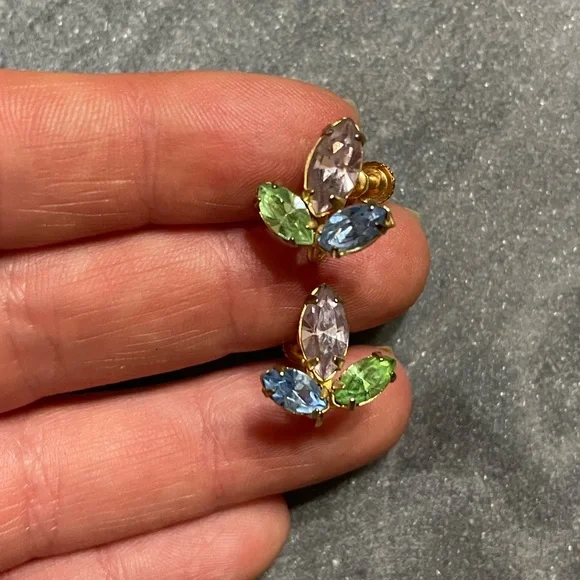 Vintage Multicolor Gemstone Earrings - Picture 9 of 9